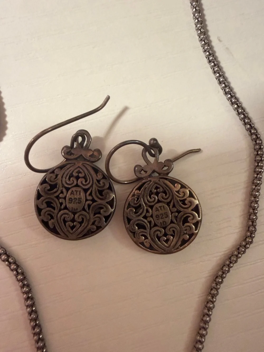 genuine 925 sterling filigree set of necklace, earrings, and ring - Picture 7 of 7